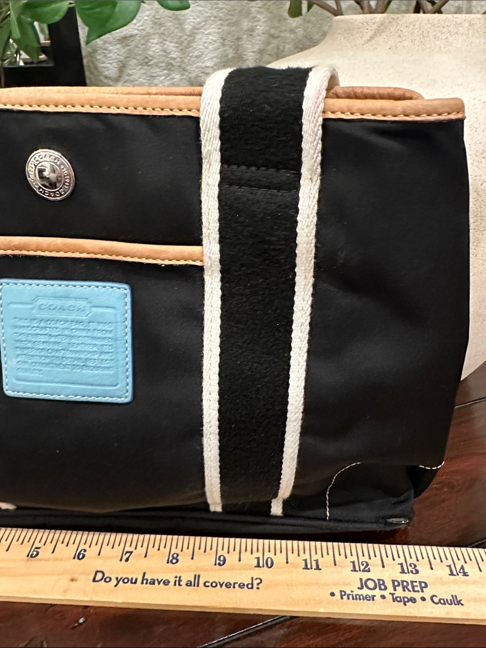 Coach Black Canvas Tote with Blue Accents and Tan Trim - Picture 13 of 15
